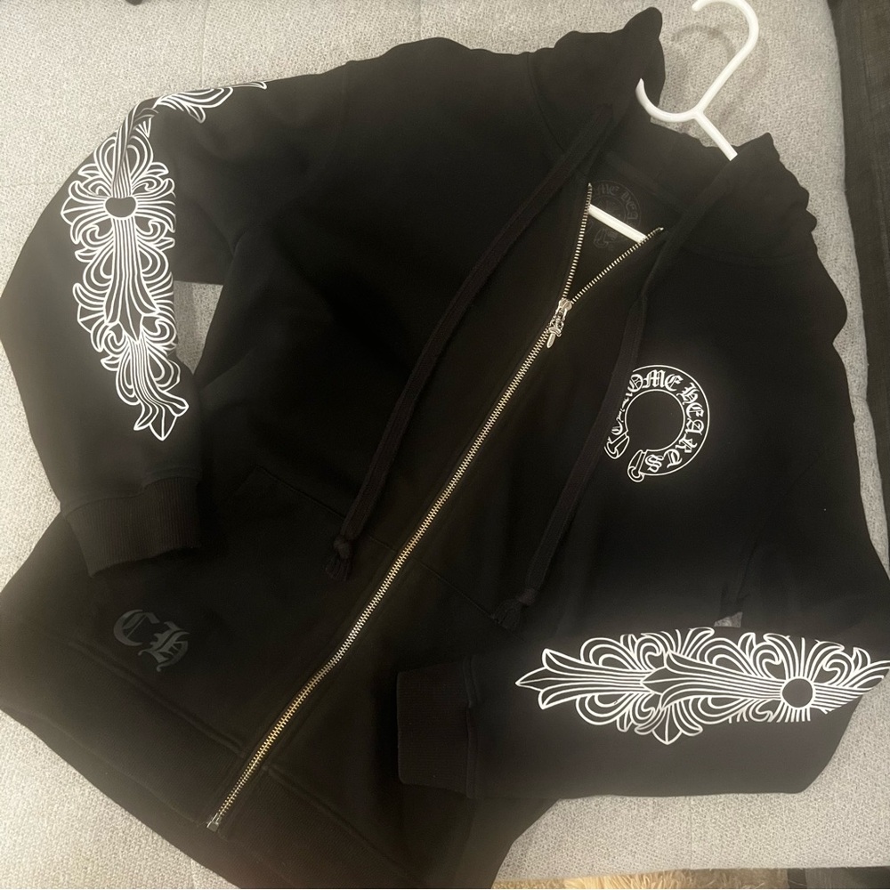 Chrome Hearts Horseshoe Floral Cross Sleeve Zip Up Hoodie